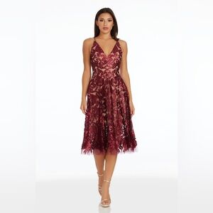 Dress the Population Wine Lace A-Line Midi Dress